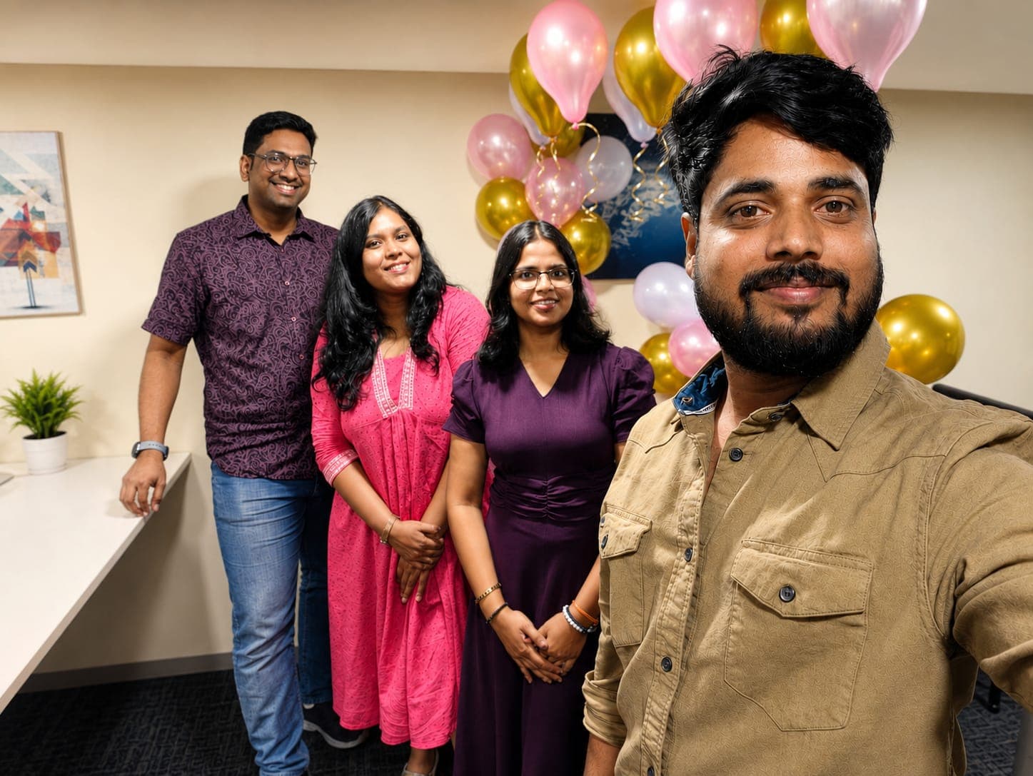 Team members celebrating a milestone in the office