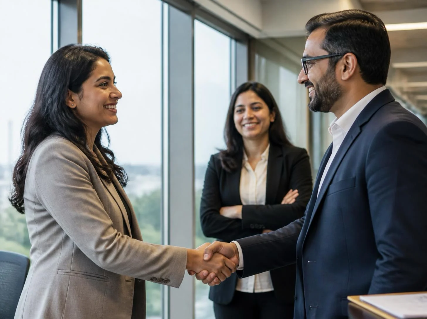 Indian and international colleagues carefully reviewing financial work